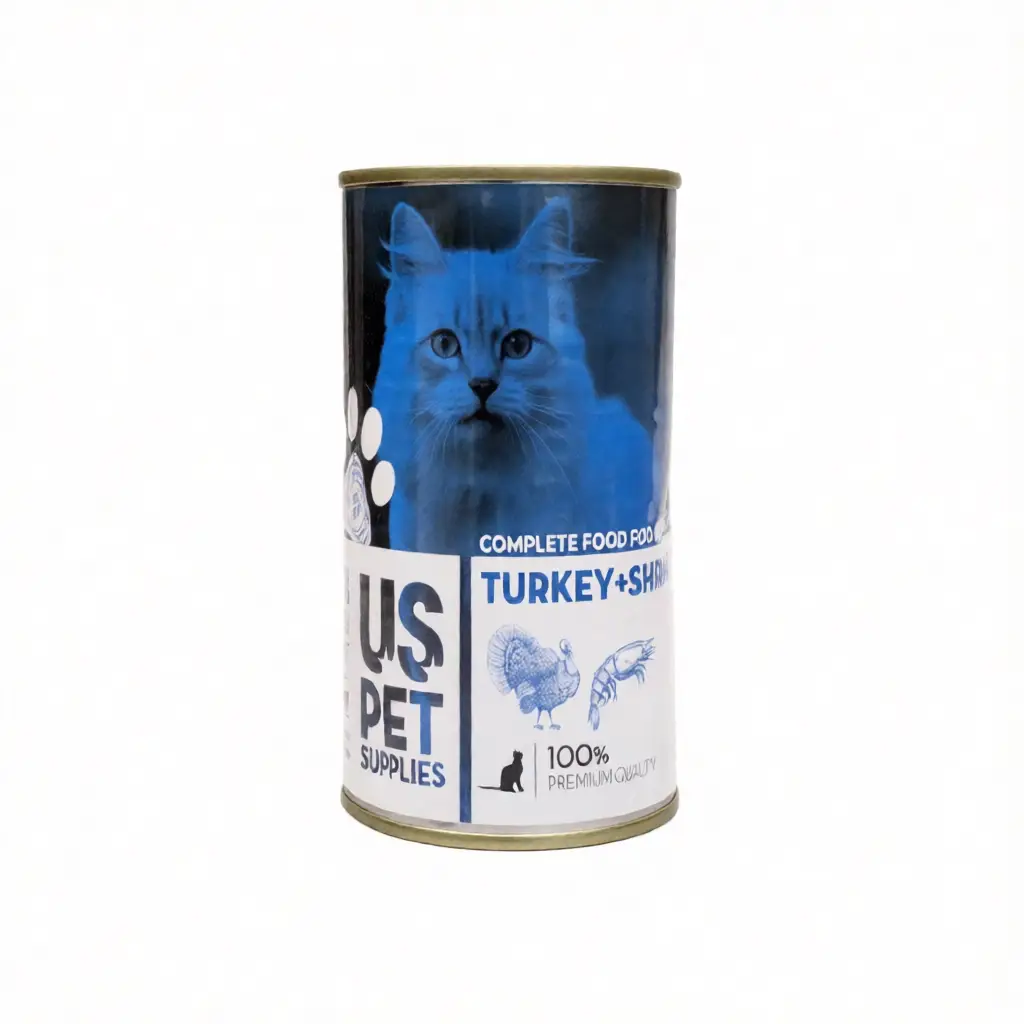 کنسرو پته گربه یو اس پت | بوقلمون و میگو | 400 گرم | وارداتی