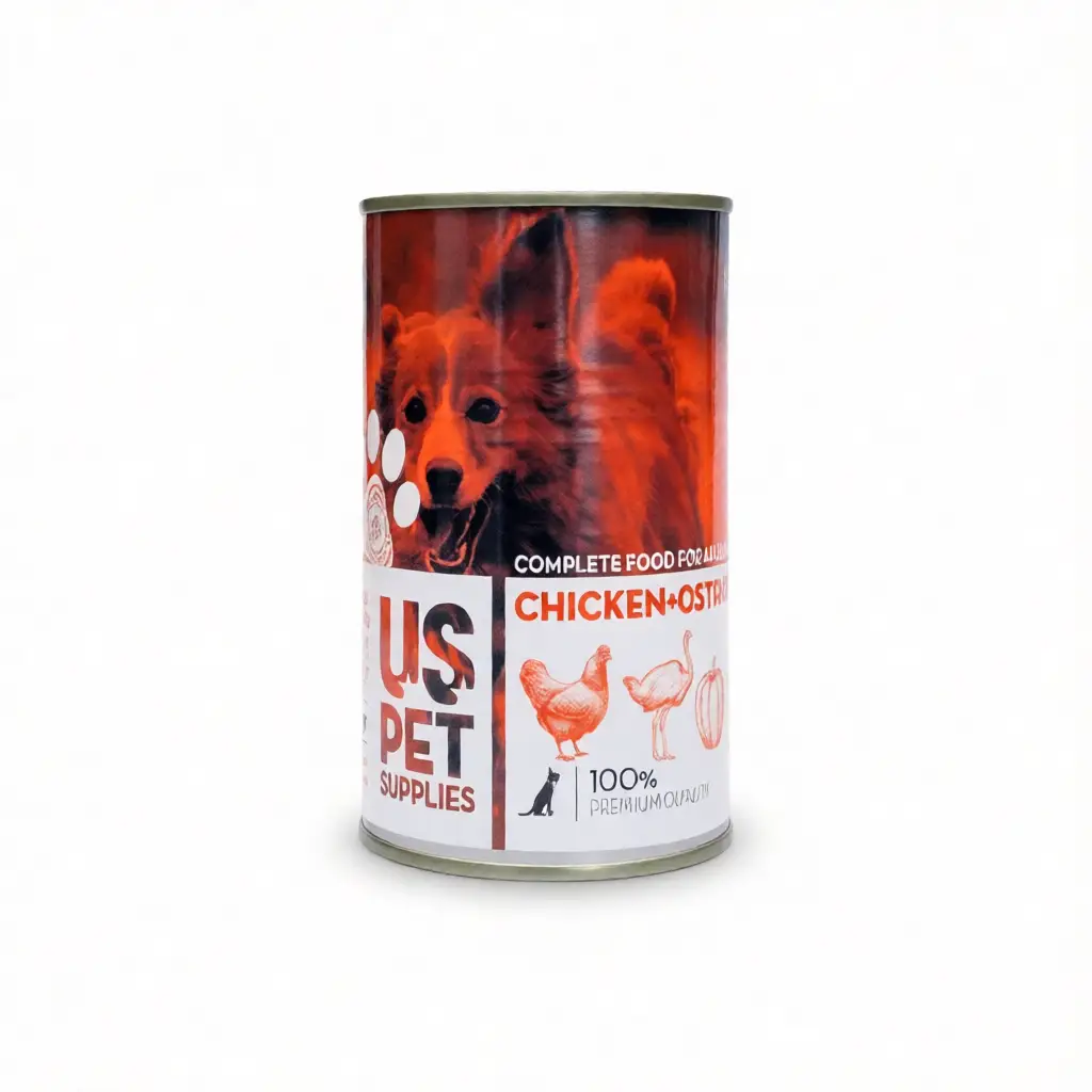 کنسرو پته سگ مرغ، شترمرغ و کدو تنبل ۸۵۰ گرمی یو اس پت | US Pet